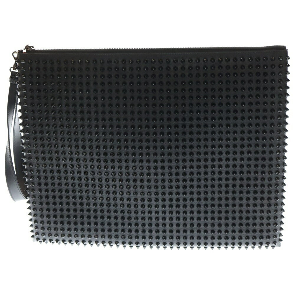 CHRISTIAN LOUBOUTIN Spike Studded Leather Clutch Bag Shoulder Black